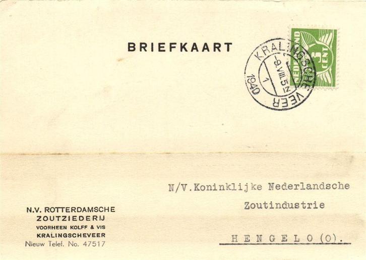 voorheen Kolff + Vis, Kralingscheveer - 08.1940 - briefkaart, Postzegels en Munten, Brieven en Enveloppen | Nederland, Briefkaart