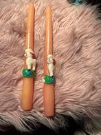 Twee kaarsen met schaap kandelaar vintage 25 cm oranje zalm, Huis en Inrichting, Woonaccessoires | Kandelaars en Kaarsen, Ophalen of Verzenden