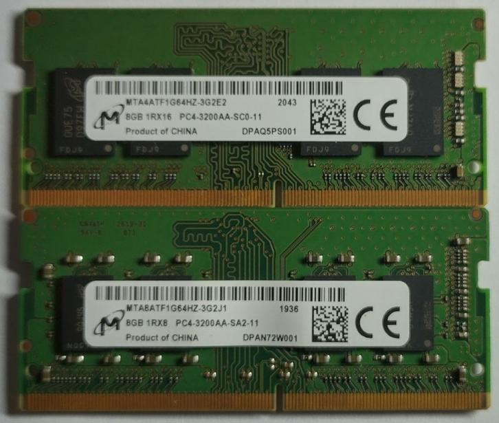 16GB DDR4 2x8GB PC4-25600 3200MHz Micron Sodimm 1936 2043, Computers en Software, RAM geheugen, Gebruikt, Laptop, 16 GB, DDR4