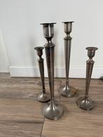 Set van 4 metalen kandelaars, Ophalen, Gebruikt, Metaal, Grijs