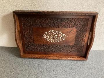 PRACHTIG teak handgestoken  en been ingelegd dienblad INDIA beschikbaar voor biedingen
