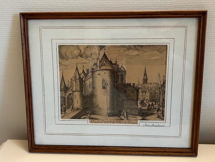 D’oude S. Anthonis Poorte Amsterdam ingelijst, Antiek en Kunst, Kunst | Etsen en Gravures, Ophalen