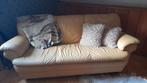 Okergeel leren 3 persoons bank, Ophalen, Gebruikt, 75 tot 100 cm, Leer