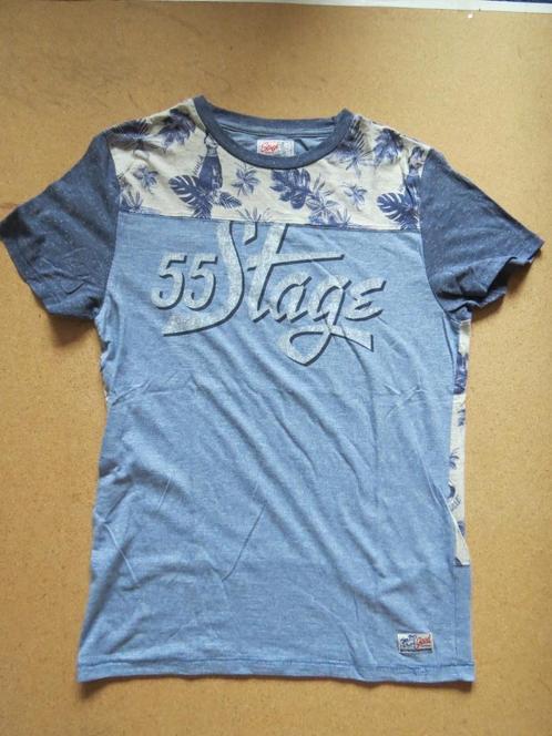 Mooi blauw shirt met mooie print van Fifty Five Stage, mt M, Kleding | Heren, T-shirts, Gedragen, Maat 48/50 (M), Blauw, Ophalen of Verzenden