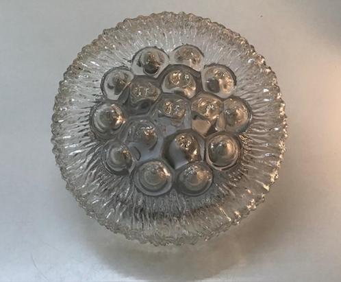 Prachtige vintage plafondlamp, blank glas met punt motief, Huis en Inrichting, Lampen | Plafondlampen, Zo goed als nieuw, Glas