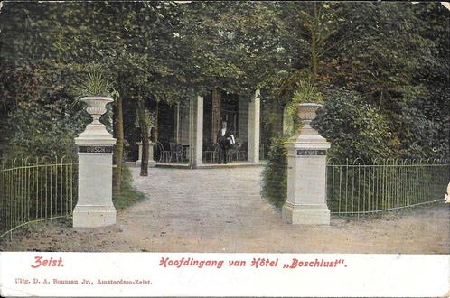 Zeist, Hoofdingang van Hotel Boschlust met Kelner.1907, Verzamelen, Ansichtkaarten | Nederland, Gelopen, Utrecht, Voor 1920, Ophalen of Verzenden