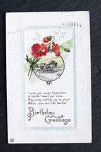 Reliefkaart Klaprozen en Birthday Greetings, USA, 1921, Verzamelen, Ansichtkaarten | Themakaarten, Verzenden, 1920 tot 1940, Gelopen