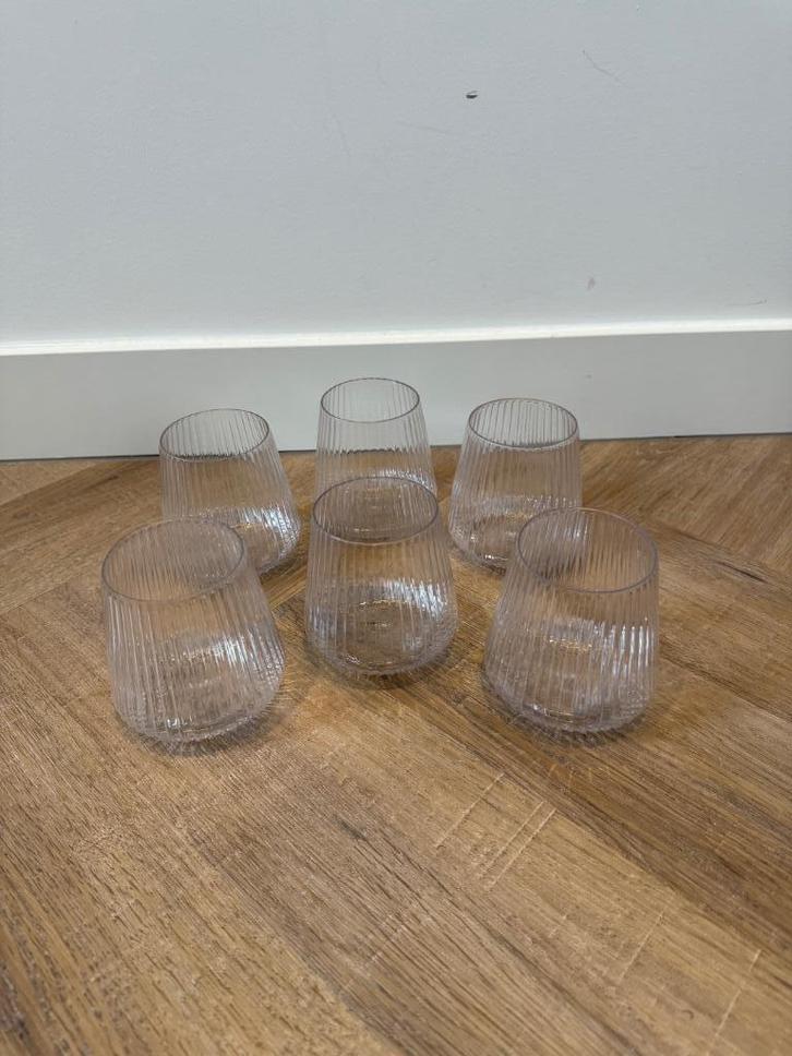 Nieuw 6x plastic ribbel wijn koffie glazen beker 350ml glas, Huis en Inrichting, Keuken | Servies, Nieuw, Glas of Glazen, Overige stijlen