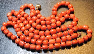 Antiek bloedkoraal collier ketting 14 krt gouden slot beschikbaar voor biedingen