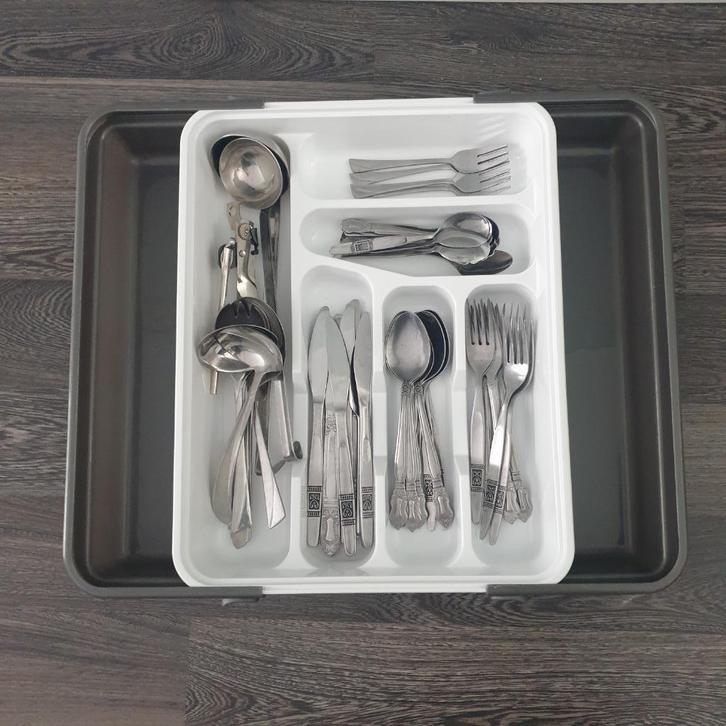 Bestekbak uitschuifbaar inclusief bestek set/mix (51 items), Huis en Inrichting, Keuken | Bestek, Gebruikt, Bestekset, Rvs of Chroom
