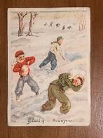Nieuwjaarskaart 1950. Kinderen gooien sneeuwballen, Verzamelen, Ansichtkaarten | Themakaarten, Ophalen of Verzenden, 1940 tot 1960