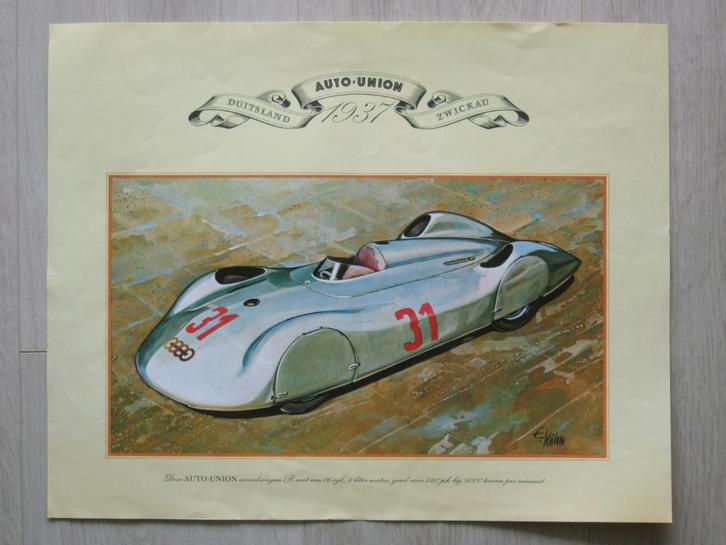 Litho plaat affiche oude auto E. Kuhn 9 stuks 33 x 41,5 cm, Verzamelen, Automerken, Motoren en Formule 1, Gebruikt, Auto's, Ophalen of Verzenden