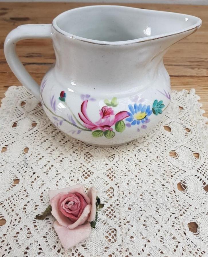 Grote Franse brocante bruidsservies kan , handbeschilderd, Antiek en Kunst, Antiek | Servies los, Ophalen of Verzenden