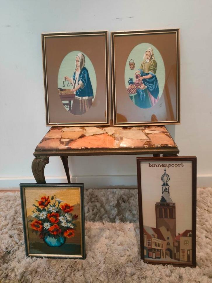Borduurwerken in Lijst (4 stuks), Antiek en Kunst, Kunst | Etsen en Gravures, Ophalen of Verzenden