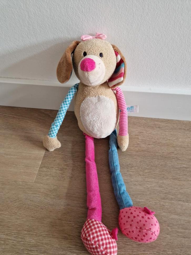Knuffel Lief! hond bruin blauw roze lange benen K9331, Kinderen en Baby's, Speelgoed | Knuffels en Pluche, Zo goed als nieuw, Hond