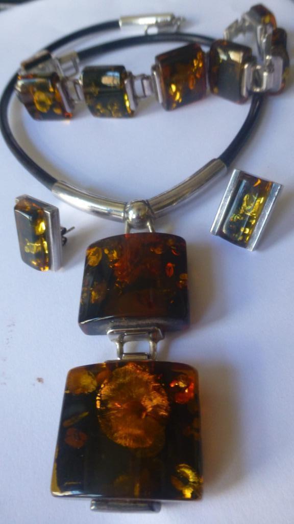 Zilveren Collier + Armband + Oorbellen BARNSTEEN gesigneerd, Sieraden, Tassen en Uiterlijk, Antieke sieraden, Overige typen, Zilver