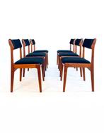 6x gerestaureerde eetkamerstoel Erik Buch, OD Møbler ‘60, Huis en Inrichting, Stoelen, Hout, Vintage retro buisframe design rotan webbing papercord deens