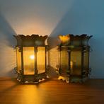 2 wandlampen, messing, amber glas, Italiaans, vintge, ‘50/60, Ophalen of Verzenden