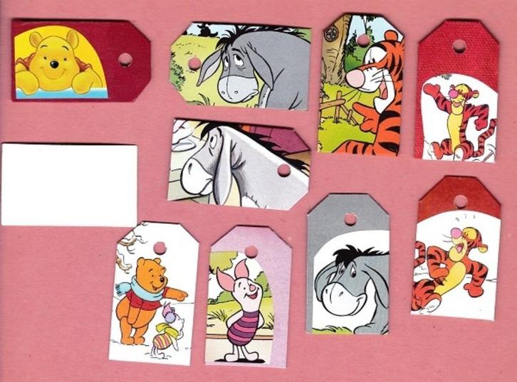 0216) winnie de pooh - poeh labeltjes, Verzamelen, Disney, Zo goed als nieuw, Beeldje of Figuurtje, Winnie de Poeh of vrienden