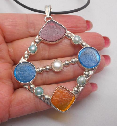 Grote aparte zilveren hanger aan koord nr.1433, Sieraden, Tassen en Uiterlijk, Kettingen, Zo goed als nieuw, Zilver, Zilver, Met hanger
