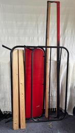 Vintage Bed twijfelaar stalen frame met 2 eiken nachtkastjes, Huis en Inrichting, Slaapkamer | Bedden, Ophalen, Gebruikt, Zwart