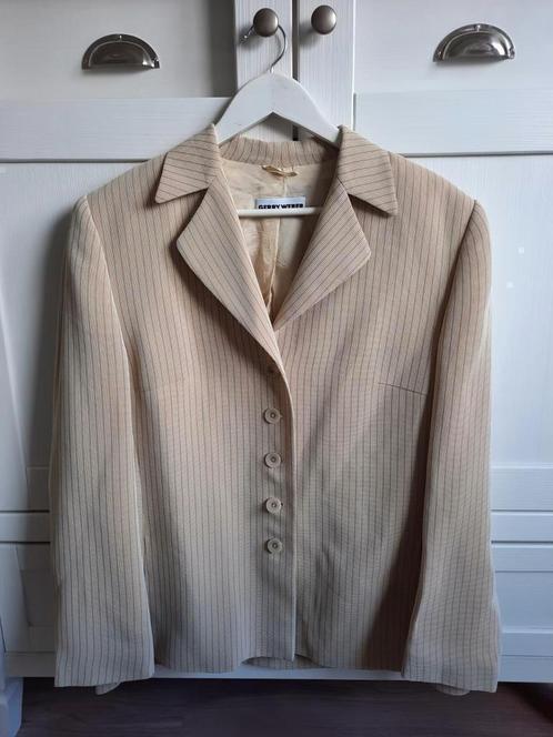 Vintage Gerry Weber Beige Streep Colbert Jas Maat 42 L, Kleding | Dames, Jasjes, Kostuums en Pakken, Zo goed als nieuw, Jasje