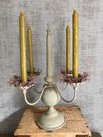 Brocante zinken kandelaar, inclusief versiering / kaarsen, Ophalen of Verzenden, Overige materialen