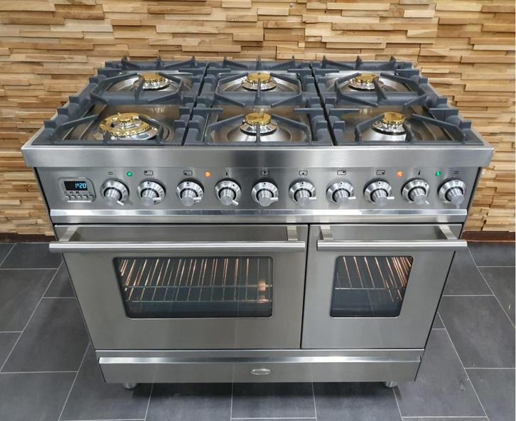 🔥Luxe Boretti Fornuis 90cm rvs + rvs 2 ovens 6 pits, Witgoed en Apparatuur, Fornuizen, Zo goed als nieuw, Vrijstaand, Gas, 5 kookzones of meer