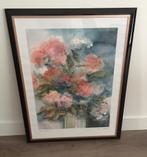 Ute S. Mertens aquarel / zeefdruk 'Rosa Hortensien', Antiek en Kunst, Ophalen