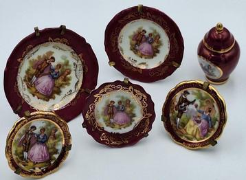 5 Limoges Goudeville bordeaux bordjes en 1 vaasje beschikbaar voor biedingen