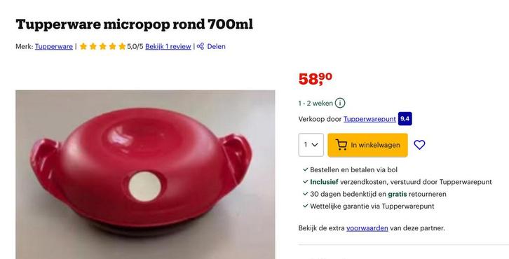 Tupperware micropop - drie schalen in perfecte staat, Huis en Inrichting, Keuken | Keukenbenodigdheden, Zo goed als nieuw, Ophalen of Verzenden