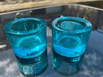 Waxinelichthouder glas blauw 2x, Huis en Inrichting, Woonaccessoires | Kandelaars en Kaarsen, Minder dan 25 cm, Overige materialen