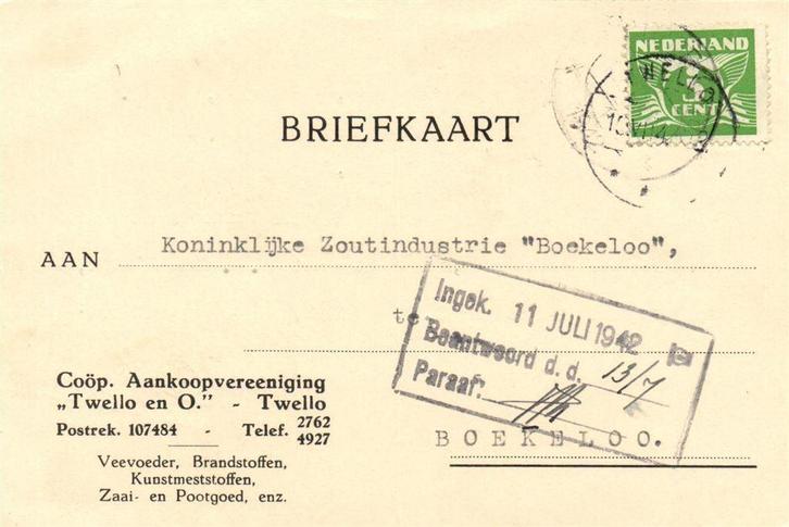 Coop Aankoopvereeniging Twello en O. - 07.1942 - briefkaart, Postzegels en Munten, Brieven en Enveloppen | Nederland, Briefkaart