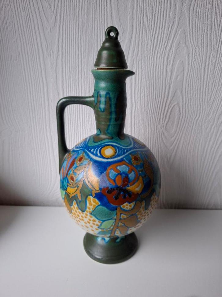 Zeldzaam mooie Gouda plateel Corona karaf, Antiek en Kunst, Antiek | Keramiek en Aardewerk, Ophalen of Verzenden