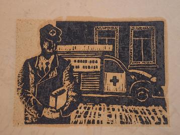 Houtsnede Ambulance Citroën beschikbaar voor biedingen