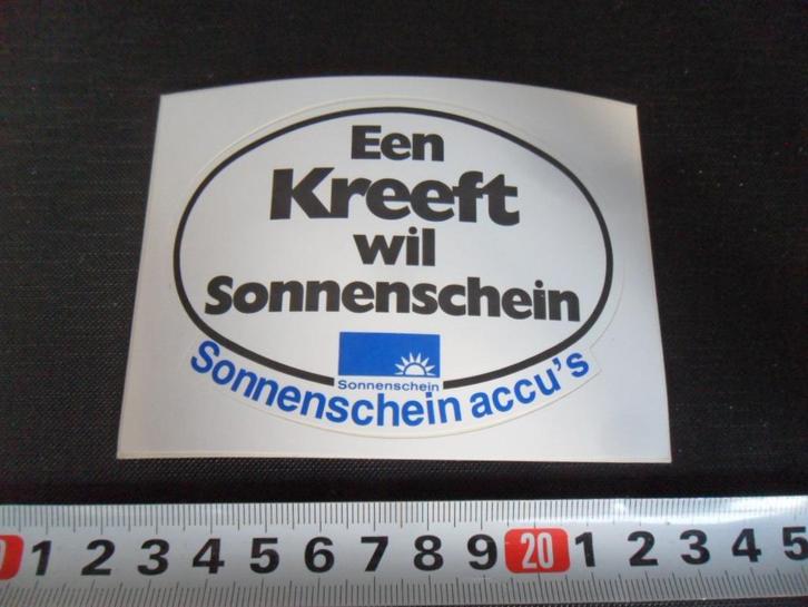 sticker een kreeft wil sonnenschein accu auto, Verzamelen, Stickers, Zo goed als nieuw, Bedrijf of Vereniging, Ophalen