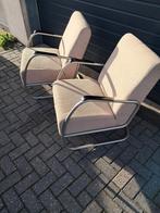 2x vintage look buisframe fauteuils., Huis en Inrichting, Fauteuils, Ophalen, Gebruikt, Minder dan 75 cm, Vintage