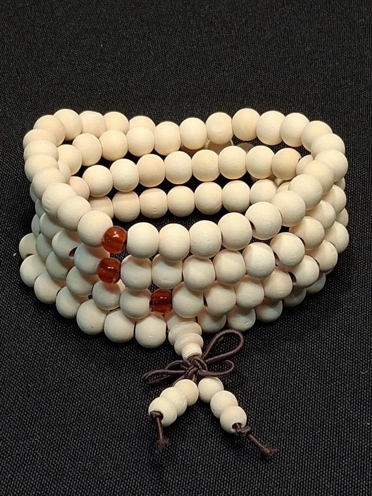 Houten witte kralen Mala gebedsketting, Sieraden, Tassen en Uiterlijk, Kettingen, Nieuw, Overige materialen, Ophalen of Verzenden