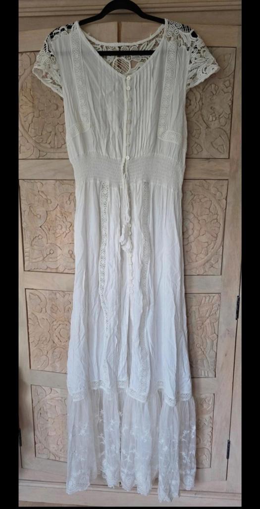 Witte Ibiza jurk Milanta Fashion - Maat L, Kleding | Dames, Jurken, Zo goed als nieuw, Maat 42/44 (L), Wit, Onder de knie, Ophalen of Verzenden