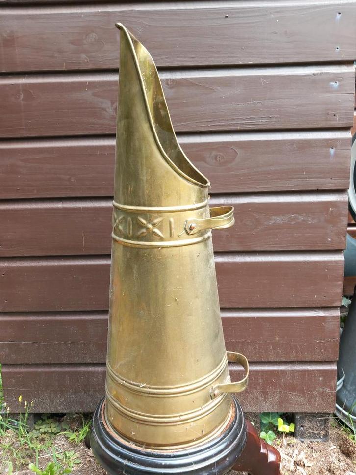 Antieke Koperen Kolenkit met Houten Voet, Antiek en Kunst, Antiek | Koper en Brons, Koper, Ophalen