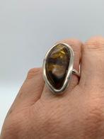 X259 Prachtige zilveren ring barnsteen (verstelbaar), Sieraden, Tassen en Uiterlijk, Ringen, Ophalen of Verzenden, X, Met edelsteen