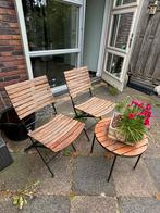 Tuinsetje bestaande uit 2 stoelen en 1 tafel, Tuin en Terras, Tuinsets en Loungesets, Gebruikt, Tuinset, Hout, Ophalen