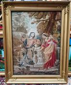 Op zijde geborduurde bijbelse voorstelling, religieuze prent, Ophalen