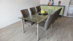Eettafel van glas, Huis en Inrichting, Tafels | Eettafels, Ophalen, 200 cm of meer, 50 tot 100 cm, Vijf personen of meer