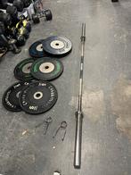 Crossmaxx Competition bumperplates incl olympische stang, Ophalen, Gebruikt, Stang, Schijven