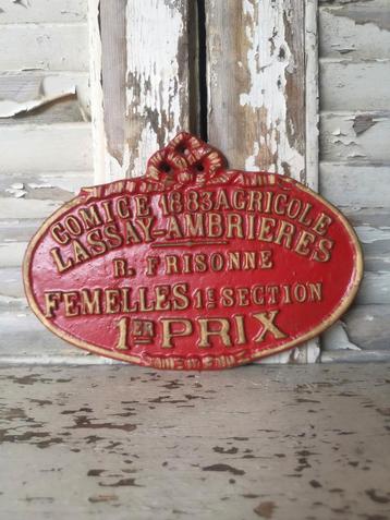 Antieke gietijzeren Franse prijsplaat ~ plaquette 1883  beschikbaar voor biedingen