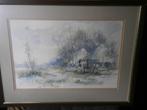 BRABANTSE BOERDERIJ i/d Sneeuw Mooie aquarel van Th v/d POEL, Minder dan 50 cm, Gebruikt, Oorspronkelijke maker, Ophalen of Verzenden