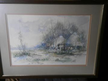 BRABANSE BOERDERIJ i/d Sneeuw Mooie aquarel van Th v/d POEL beschikbaar voor biedingen