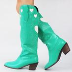 Hoge groene dames laarzen met hartjes / cowboy cowgirl boots, Verzenden, Nieuw, Groen, Hoge laarzen