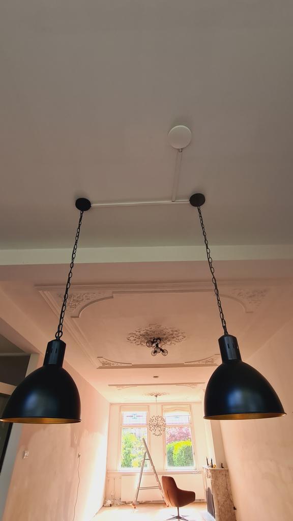 2 industriële zwart-gouden hanglampen, Huis en Inrichting, Lampen | Hanglampen, Zo goed als nieuw, Minder dan 50 cm, Metaal, Ophalen